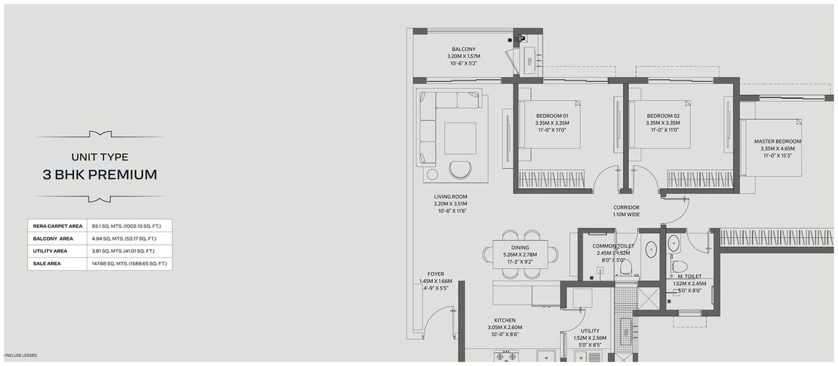 3 BHK Premium floor plan (blurred preview — enquire to view)
