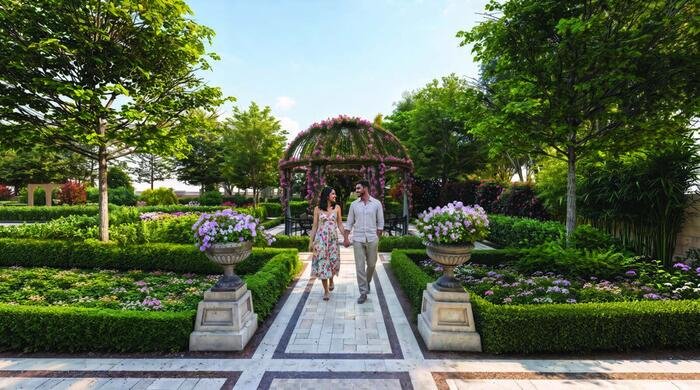 English garden pergola walkway
